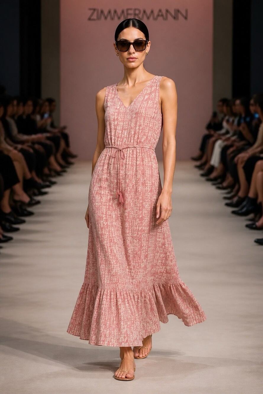 Roller Rabbit Bohemian Tiered Geometry Sleeveless Pink Maxi Dress Size Large